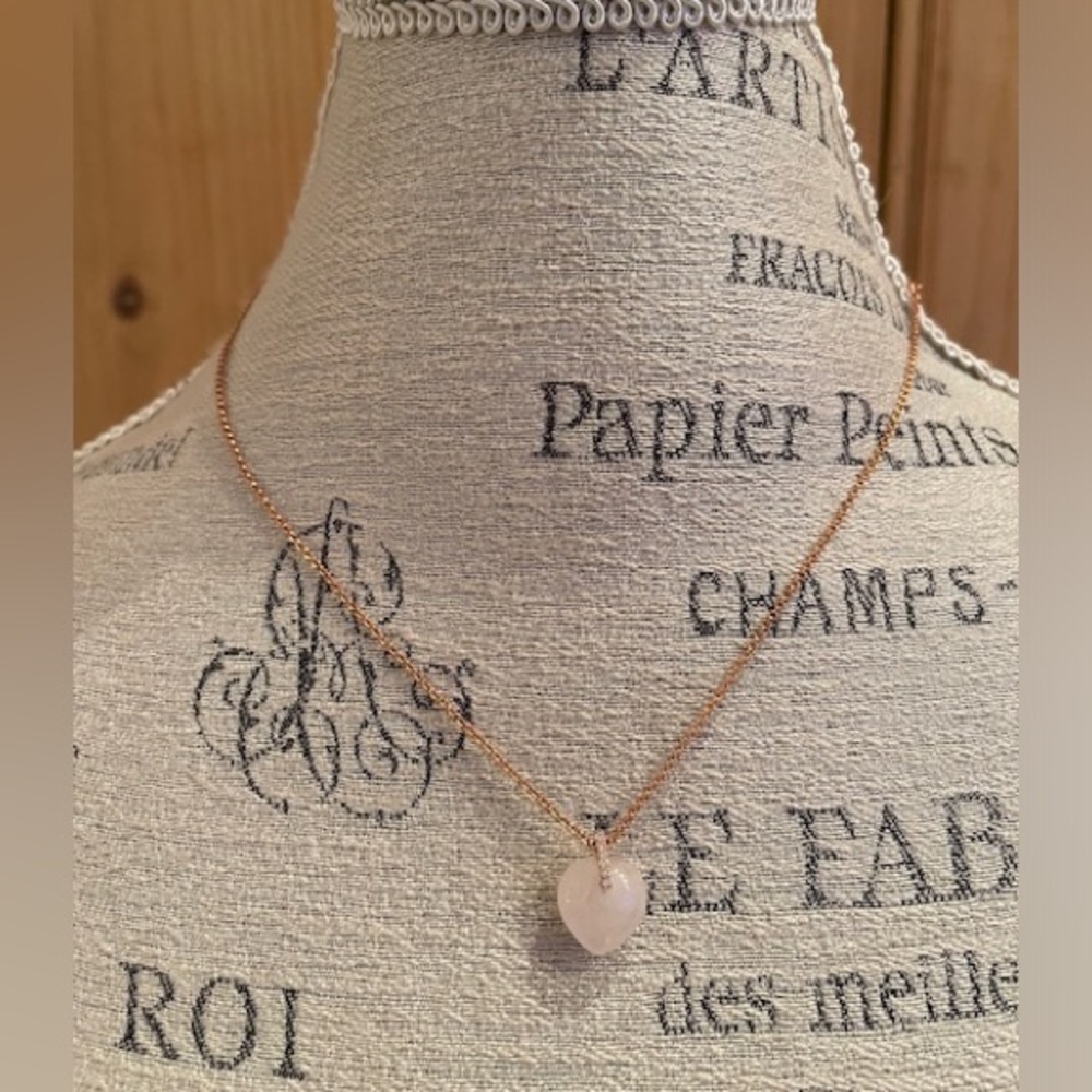 Pink heart pendent necklace with rose gold chain